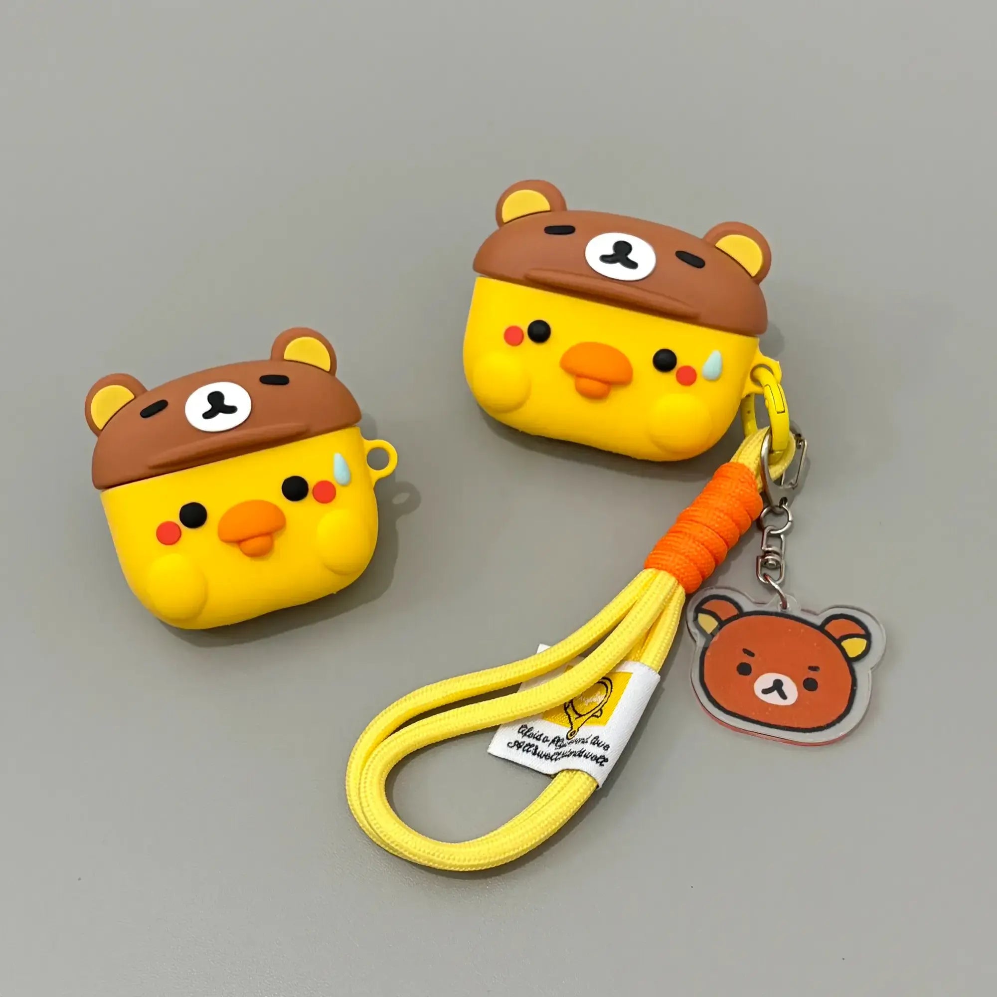 Cartoon Yellow Chick with Bear Hat AirPods Case