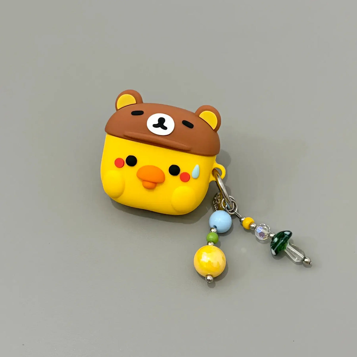 Cartoon Yellow Chick with Bear Hat AirPods Case
