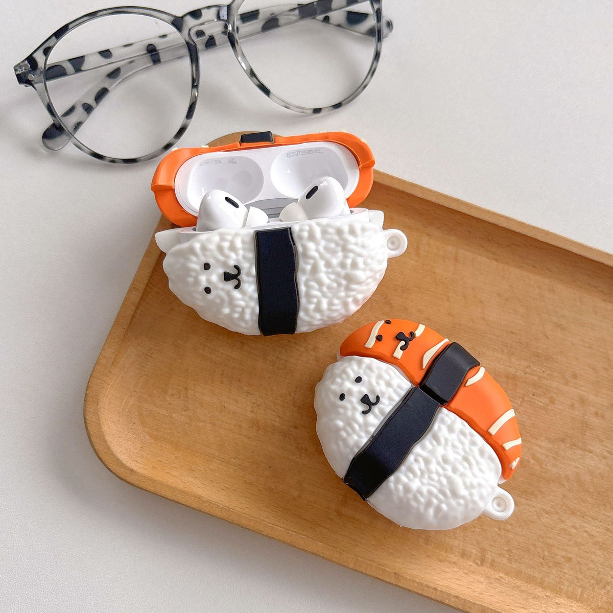 Cute Kawaii Bear Salmon Sushi AirPods Case