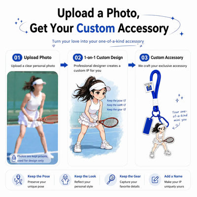 Custom Sports Photo Acrylic Keychain - Personalized Chibi Character Bag Charm
